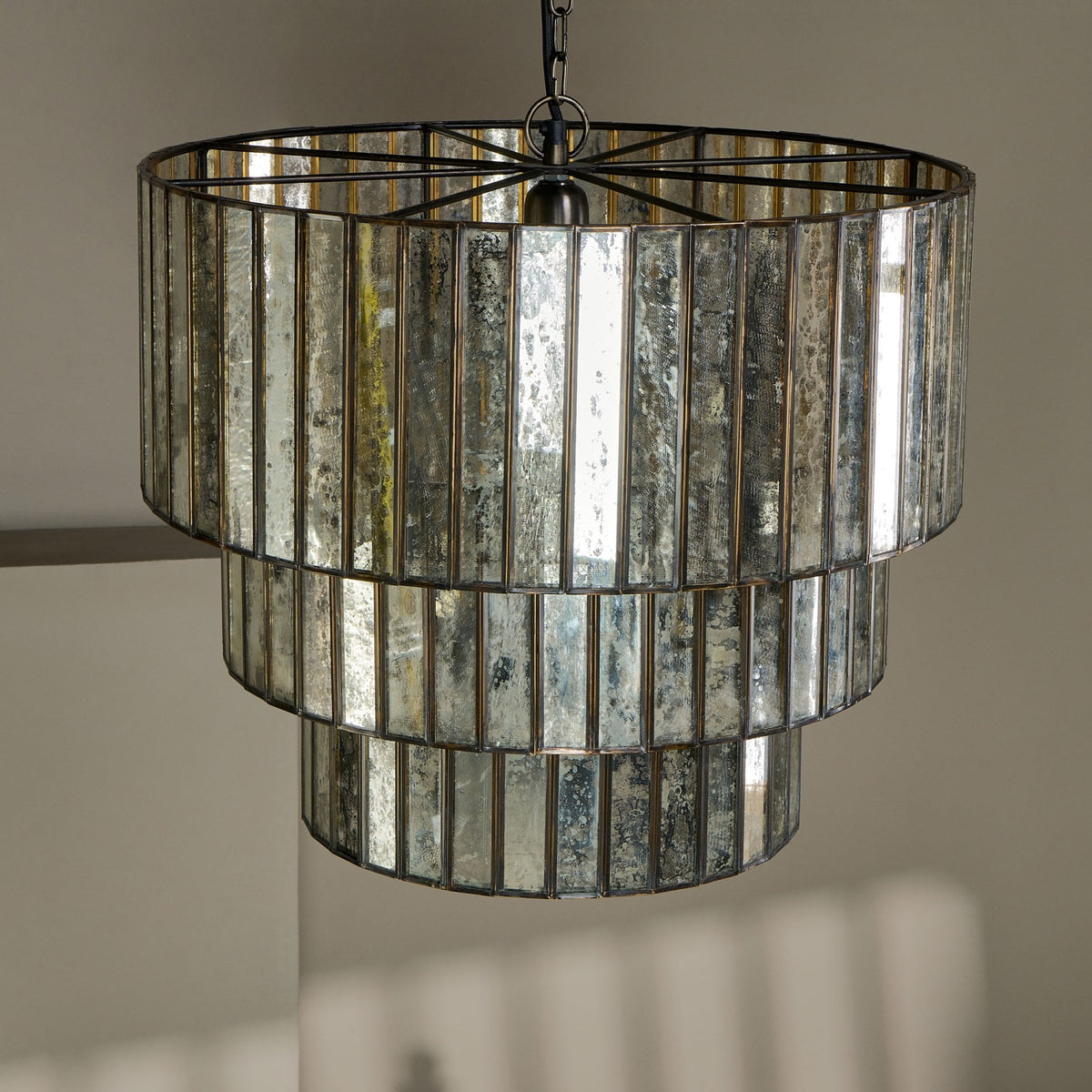 Shanaya Antique Bronze Mercury Mottled Glass Chandelier