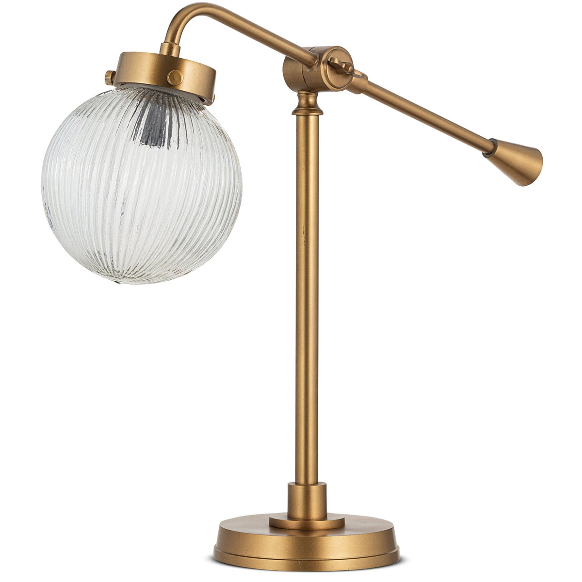 Sengol Adjustable Desk Lamp in Antique Brass with Recycled Glass Diffuser