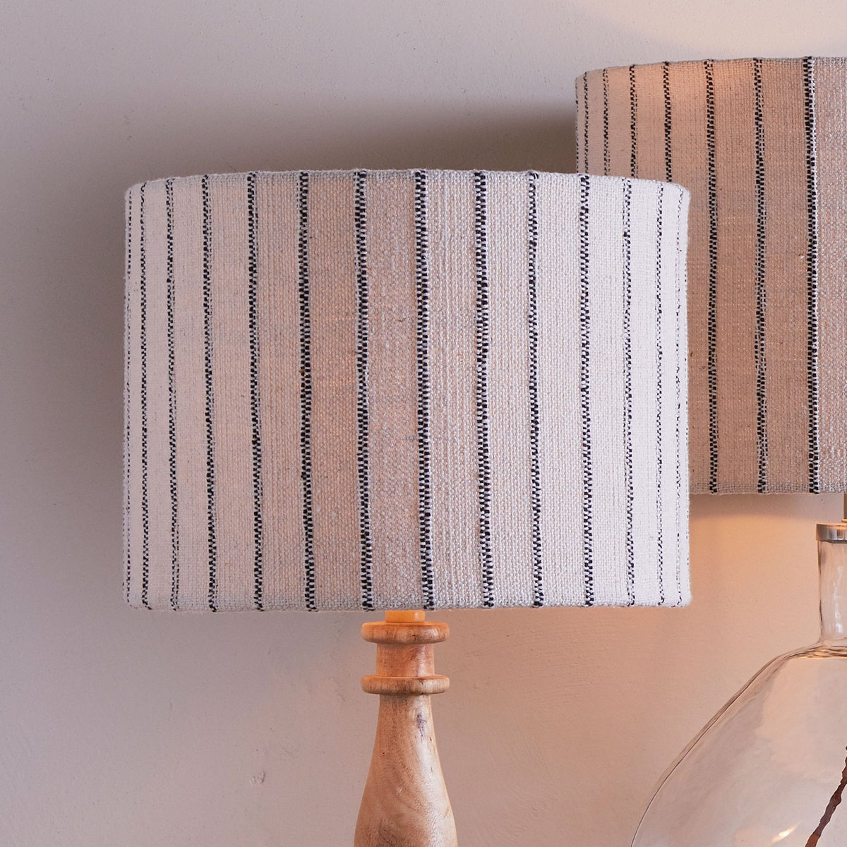 Sanja Medium Cotton Stripe Lampshade in Off White & Grey