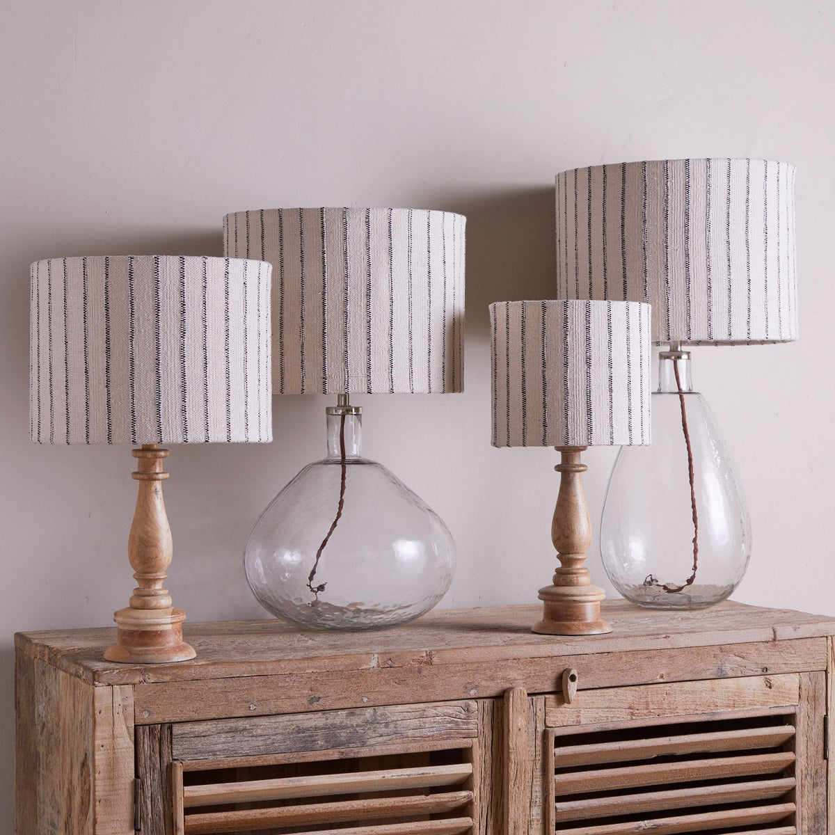 Sanja Medium Cotton Stripe Lampshade in Off White & Grey