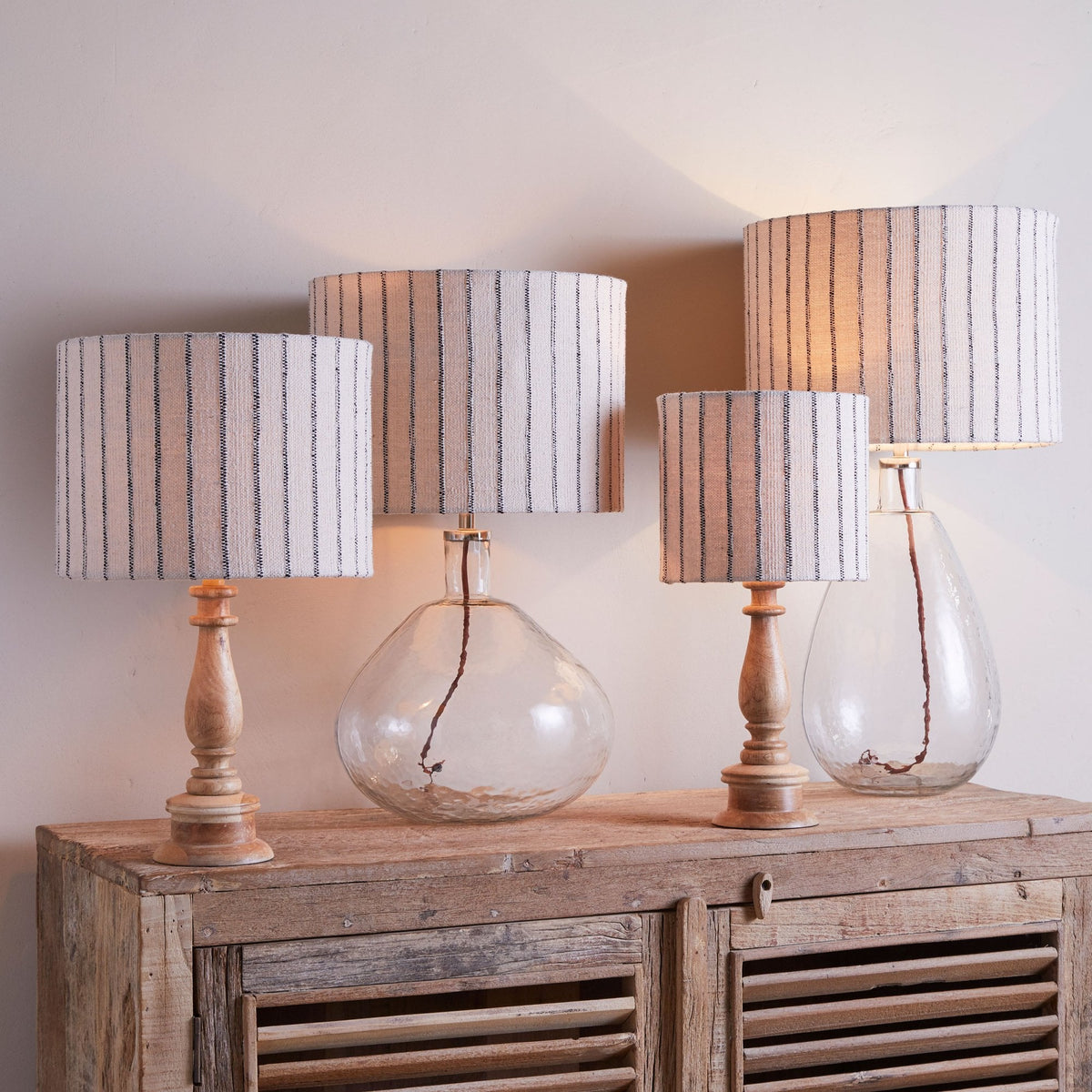 Sanja Medium Cotton Stripe Lampshade in Off White & Grey