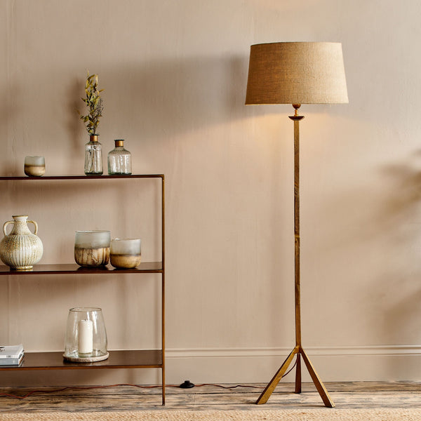Sahhil Metal Tripod Floor Lamp in Antique Brass
