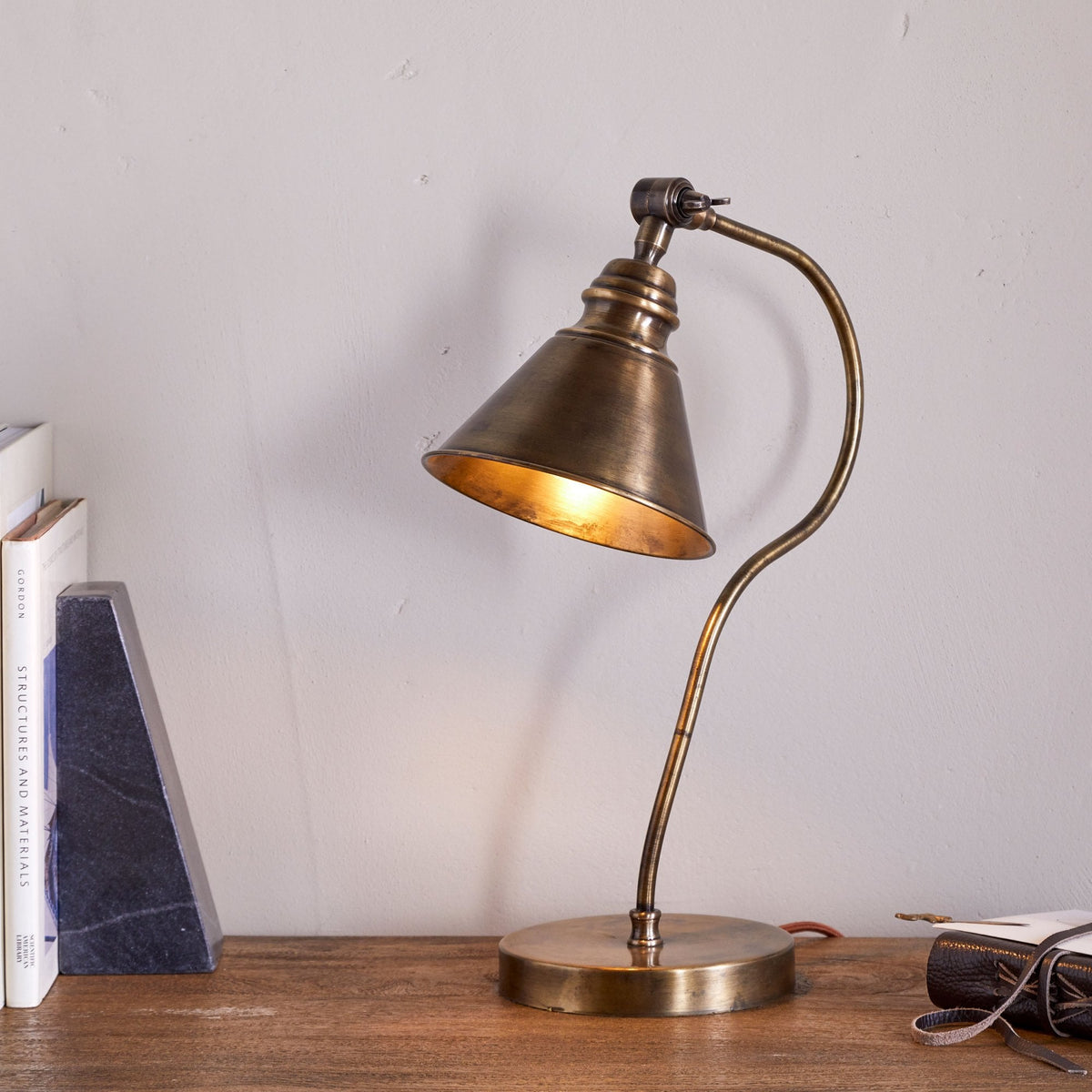 Damba Adjustable Desk Lamp in Antique Brass