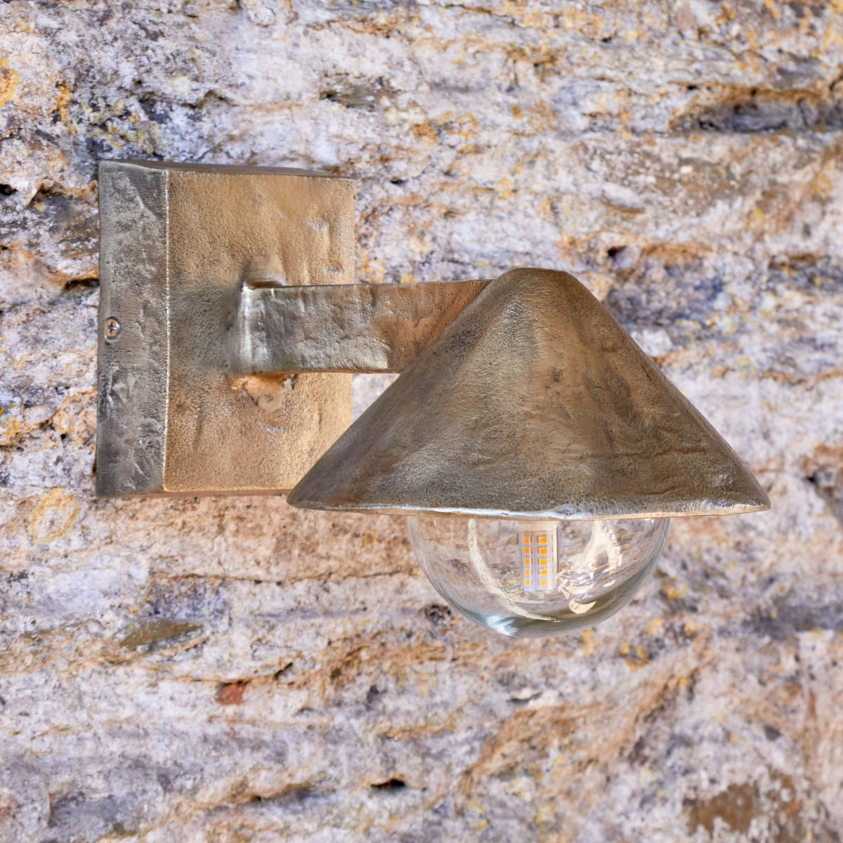 Rhya IP44 Outdoor Wall Light in Antique Brass