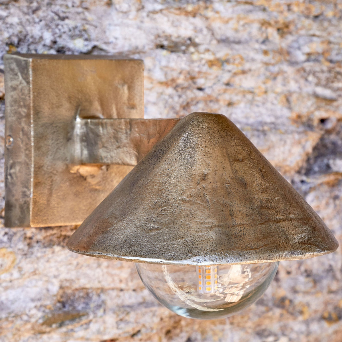 Rhya IP44 Outdoor Wall Light in Antique Brass