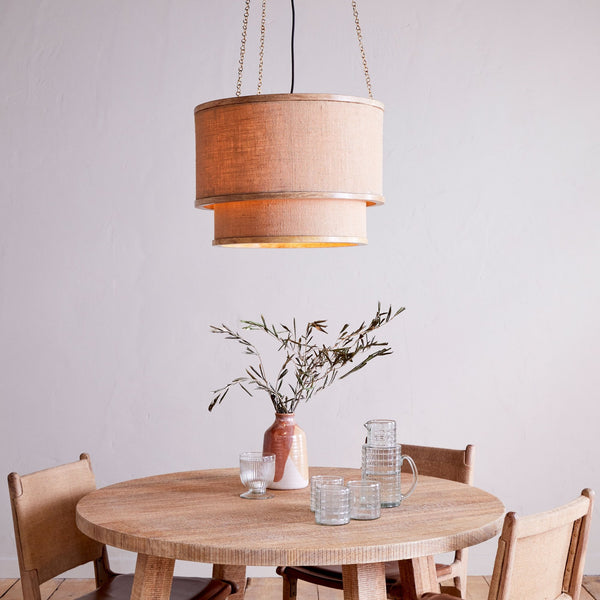 Darat Mango Wood & Jute Two Tier Pendant in Natural Finish