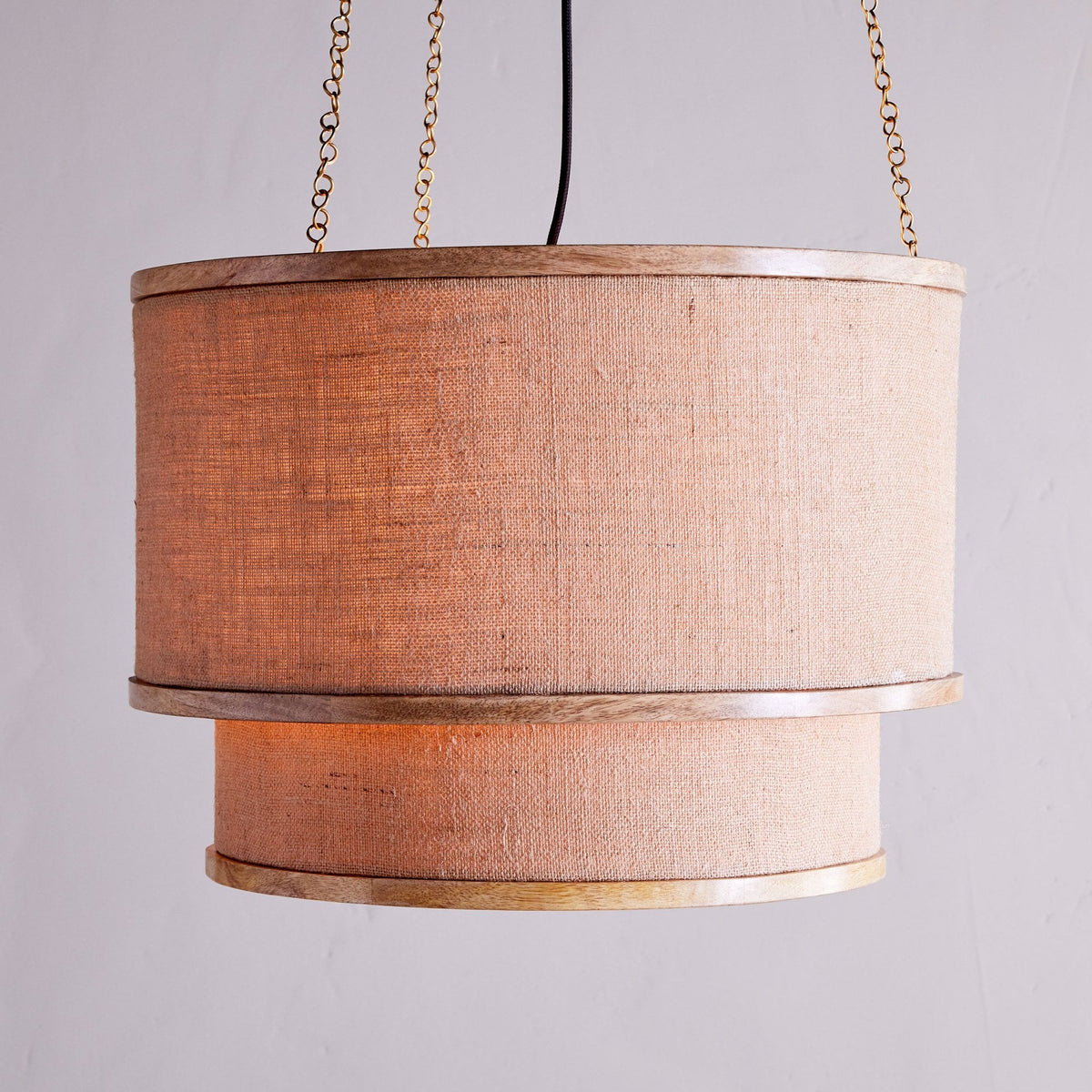 Darat Mango Wood & Jute Two Tier Pendant in Natural Finish