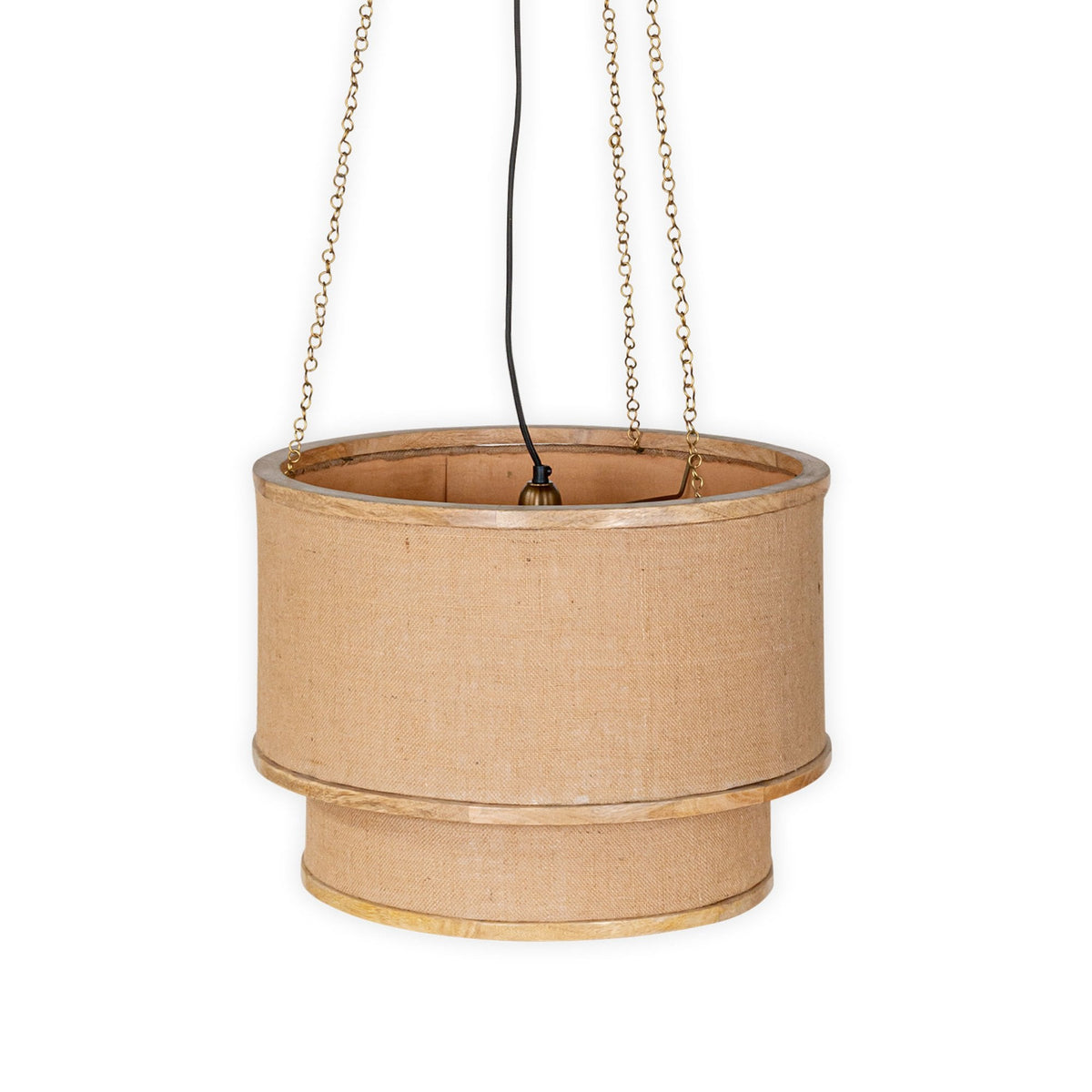 Darat Mango Wood & Jute Two Tier Pendant in Natural Finish