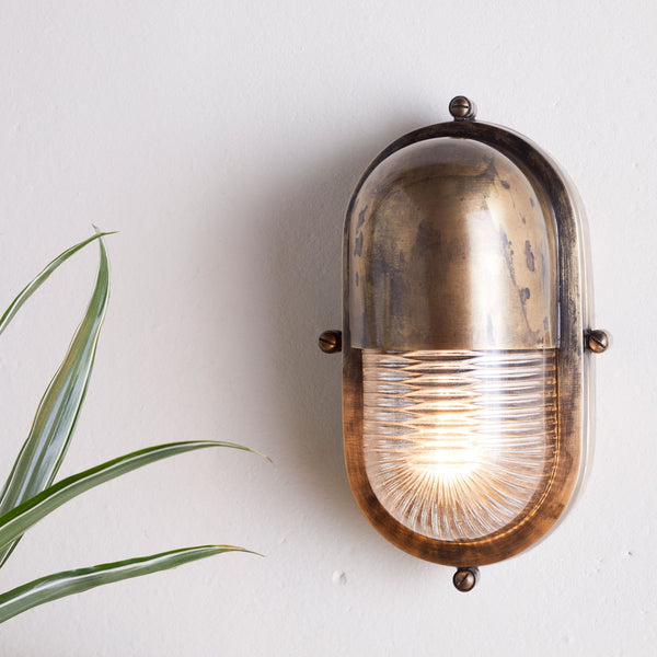 Denaya Outdoor Bulk Head Light Wall Light In Solid Brass With Antique Finish