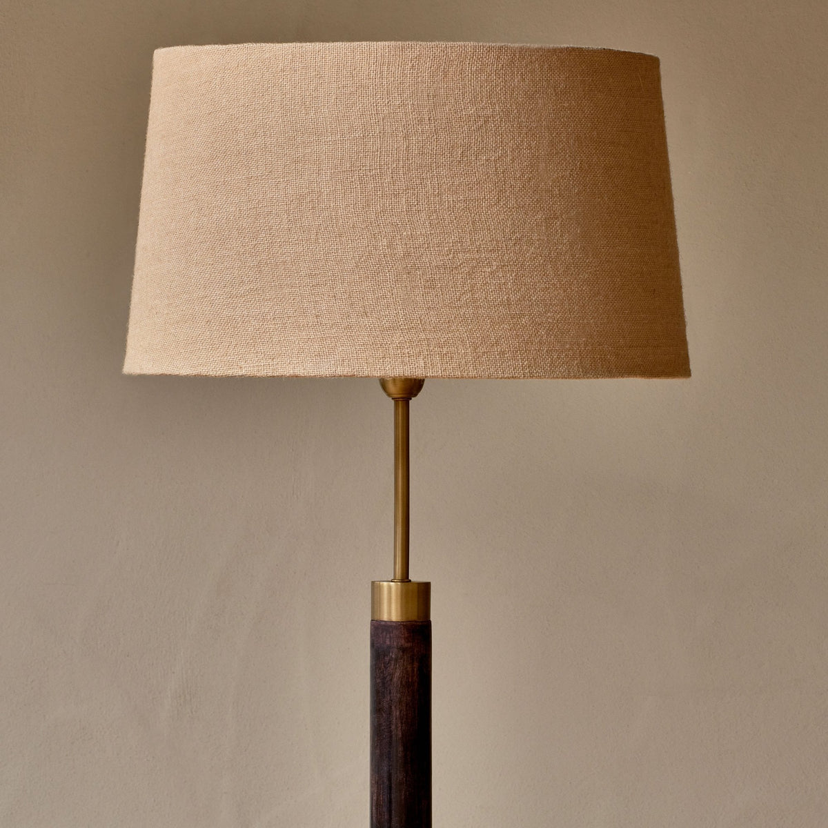 Digha Mango Wood Floor Lamp In Dark Stain & Antique Brass Finish
