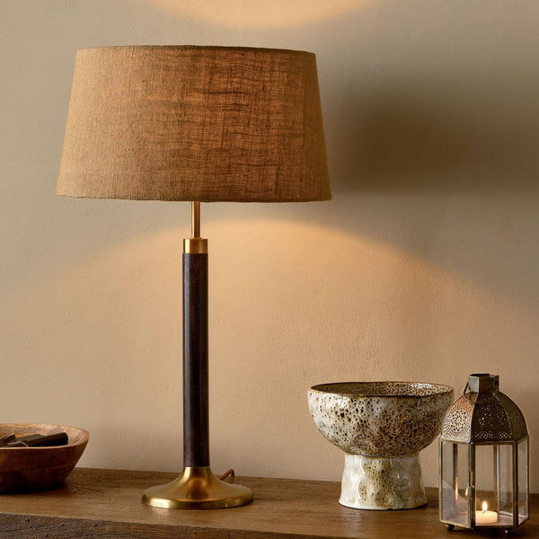 Digha Mango Wood Table Lamp In Dark Stain & Antique Brass Finish