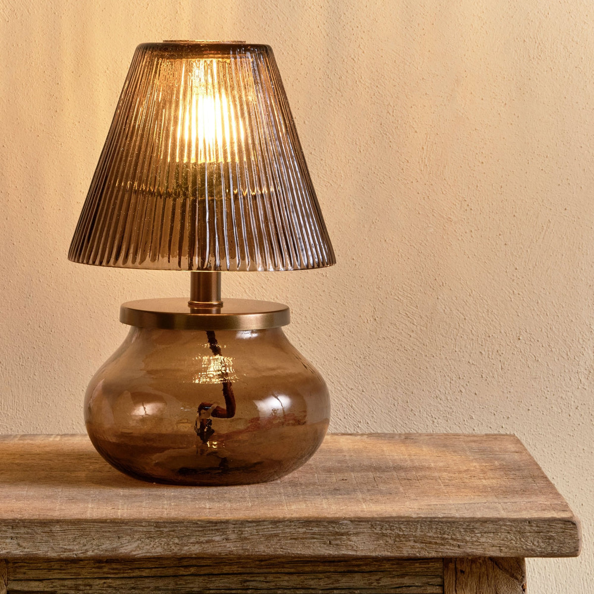 Dimalai Brown Smoke Glass Table Lamp with Fluted Glass Shade