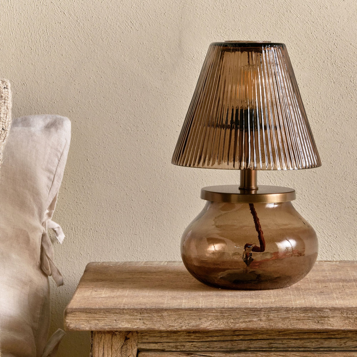 Dimalai Brown Smoke Glass Table Lamp with Fluted Glass Shade