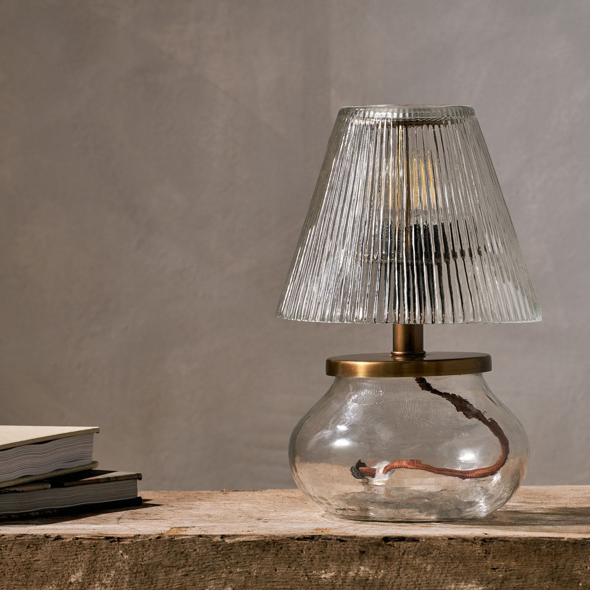 Dimalai Clear Glass Table Lamp with Fluted Glass Shade