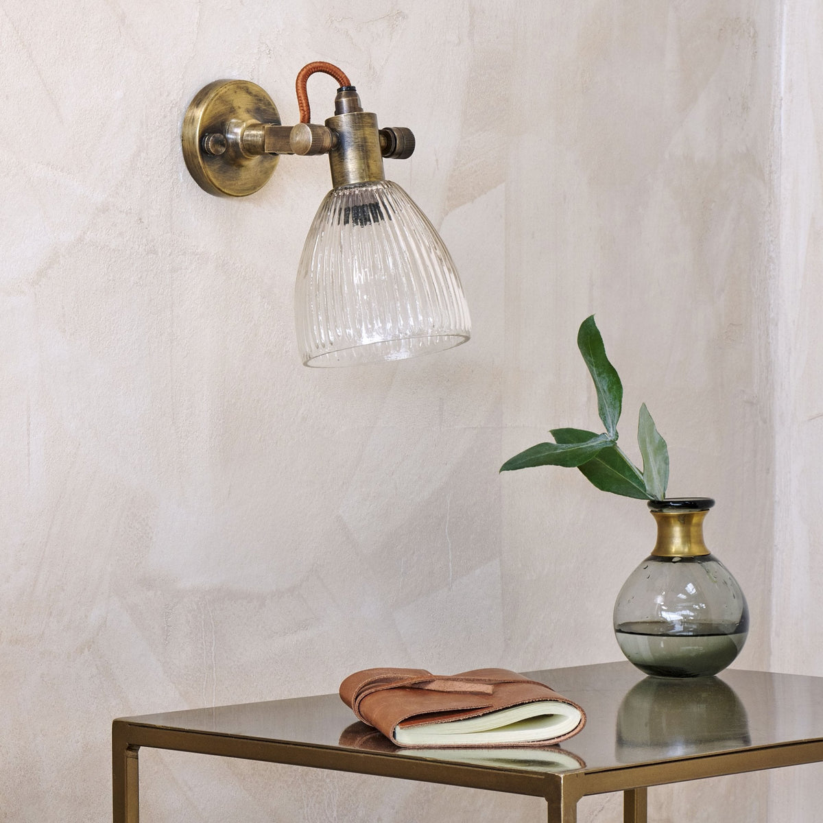 Rarni Recycled Glass Single Wall Light in Antique Brass