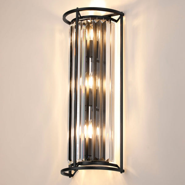 Torrington Tall Wall Light in Satin Black & Clear Crystal Glass