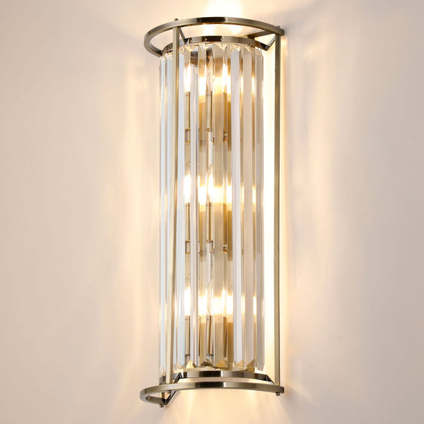 Torrington Tall Wall Light in Antique Brass & Clear Crystal Glass