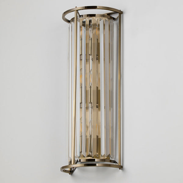 Torrington Tall Wall Light in Antique Brass & Clear Crystal Glass