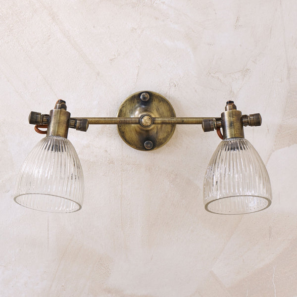 Rarni Recycled Glass Double Wall Light in Antique Brass