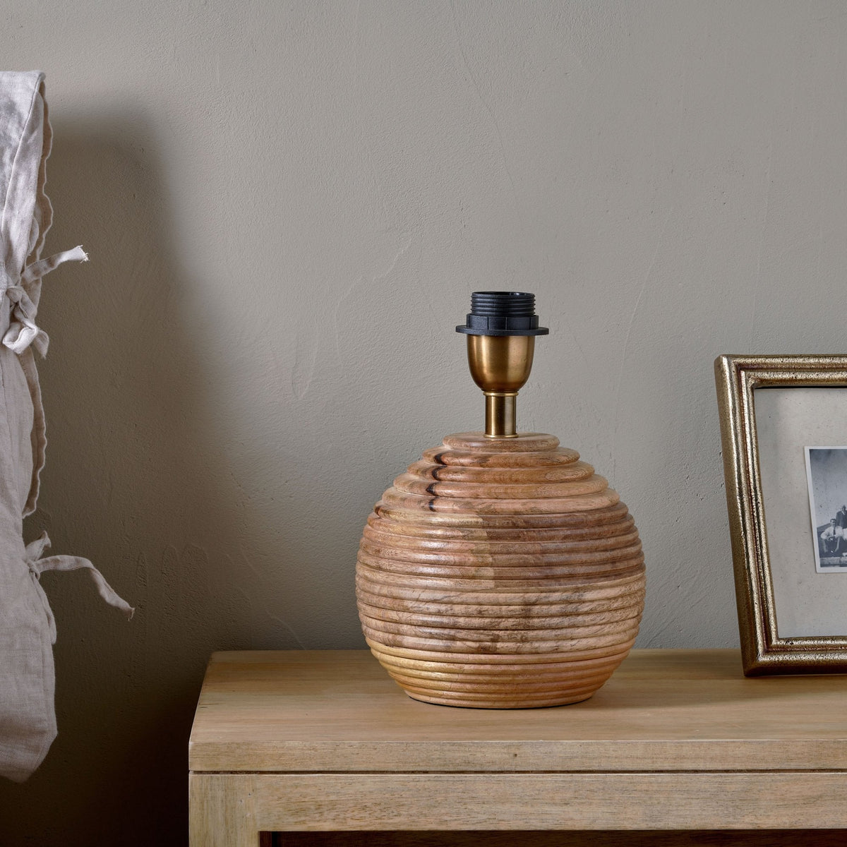 Drisana Mango Wood Grooved Round Bedside Table Lamp Base