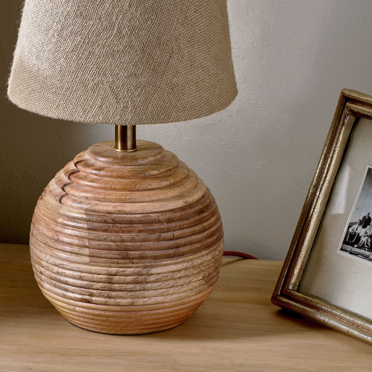 Drisana Mango Wood Grooved Round Bedside Table Lamp Base