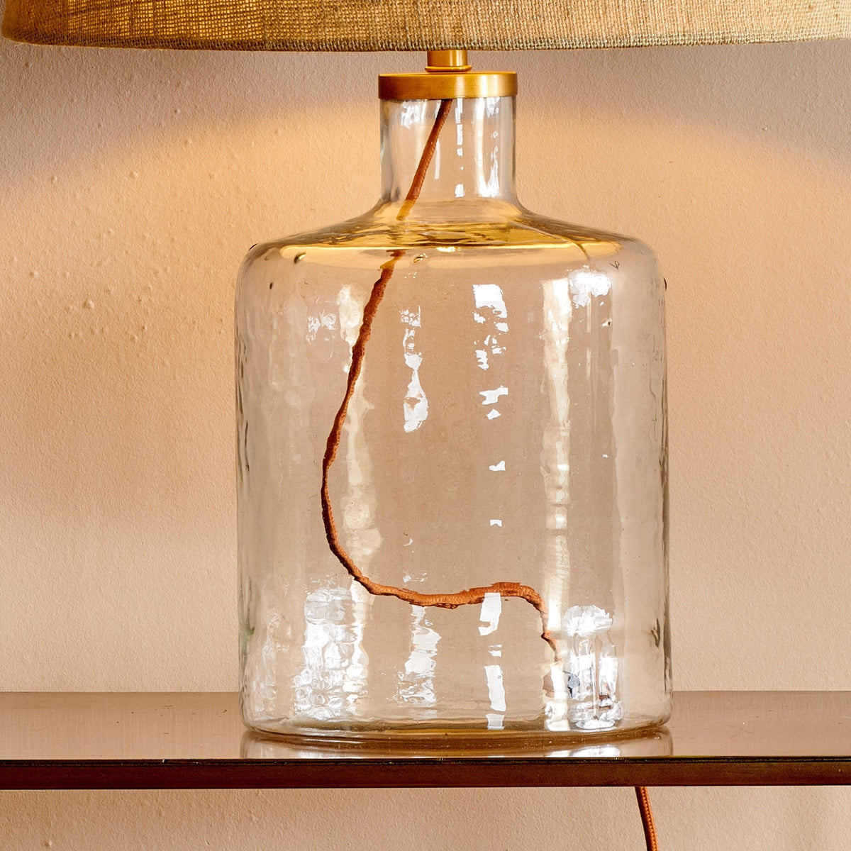 Edina Small Clear Glass Table Lamp Base with Brass Detail