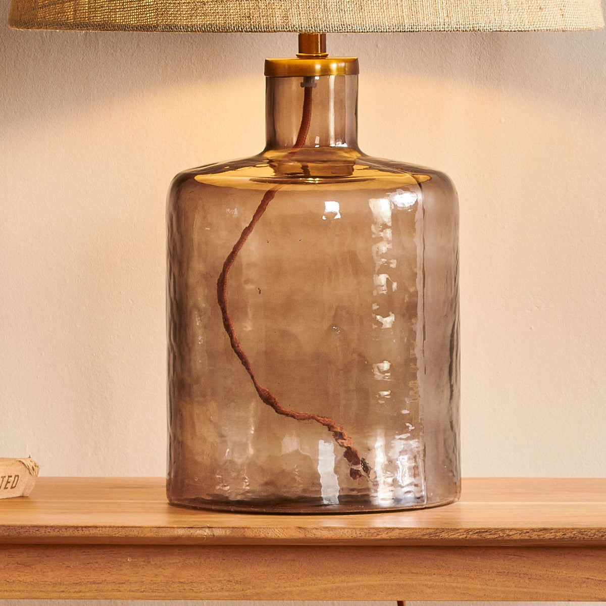 Edina Small Smoke Brown Glass Table Lamp Base with Brass Detail