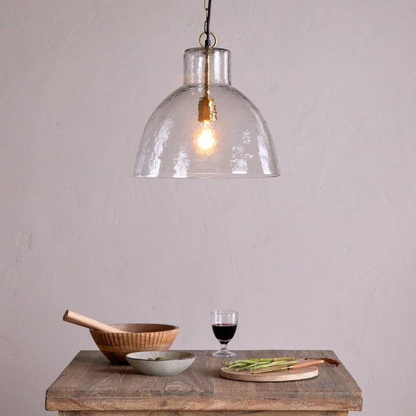Inayah Textured Clear Glass Pendant with Antique Brass Detail