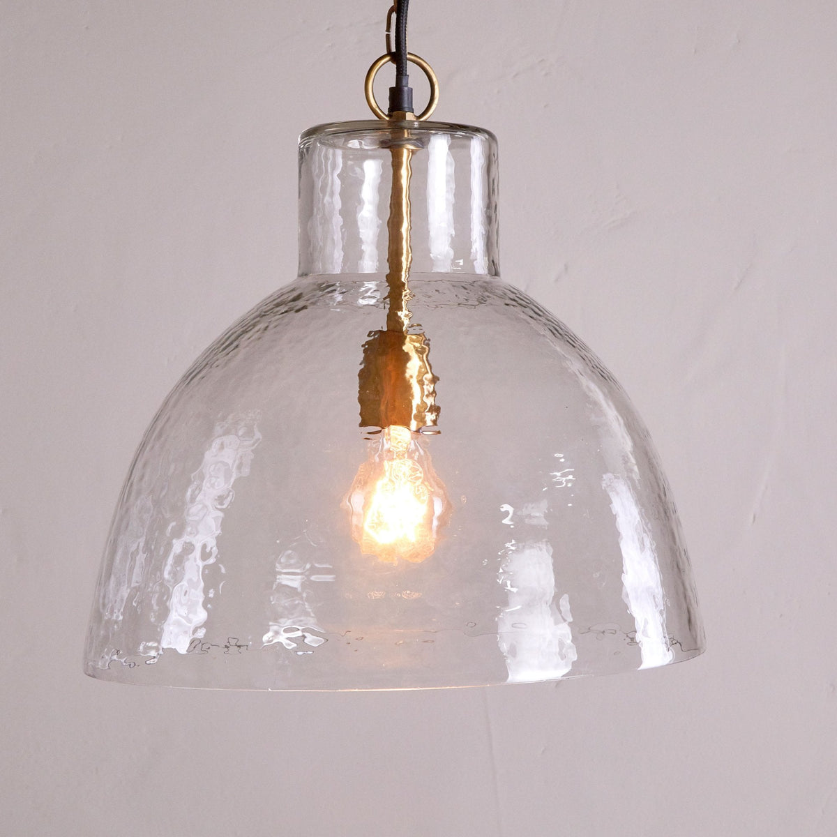 Inayah Textured Clear Glass Pendant with Antique Brass Detail