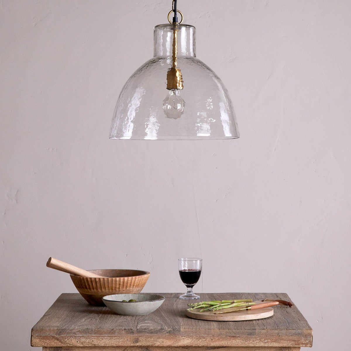 Inayah Textured Clear Glass Pendant with Antique Brass Detail