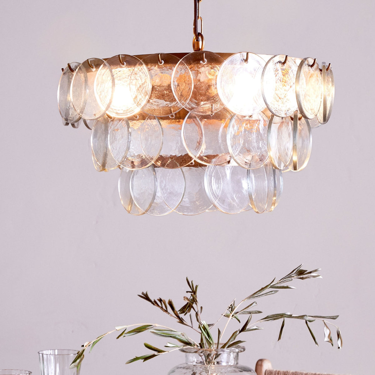Kagitha Clear Glass & Antique Brass Small Chandelier