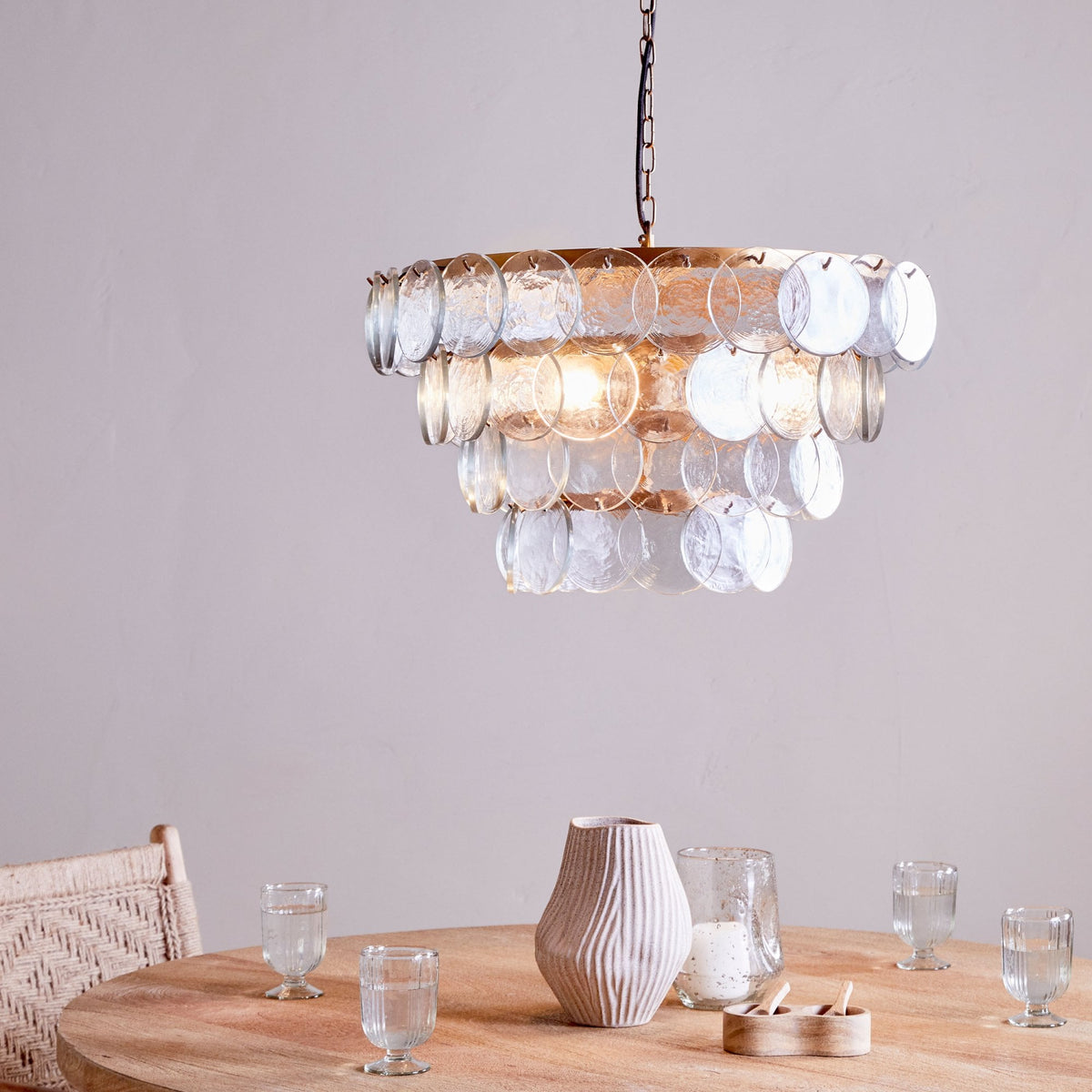 Kagitha Clear Glass & Antique Brass Large Chandelier