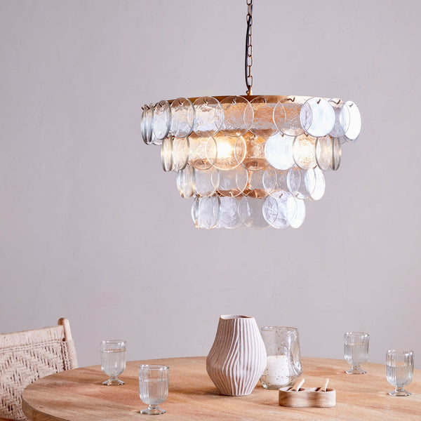 Kagitha Clear Glass & Antique Brass Large Chandelier