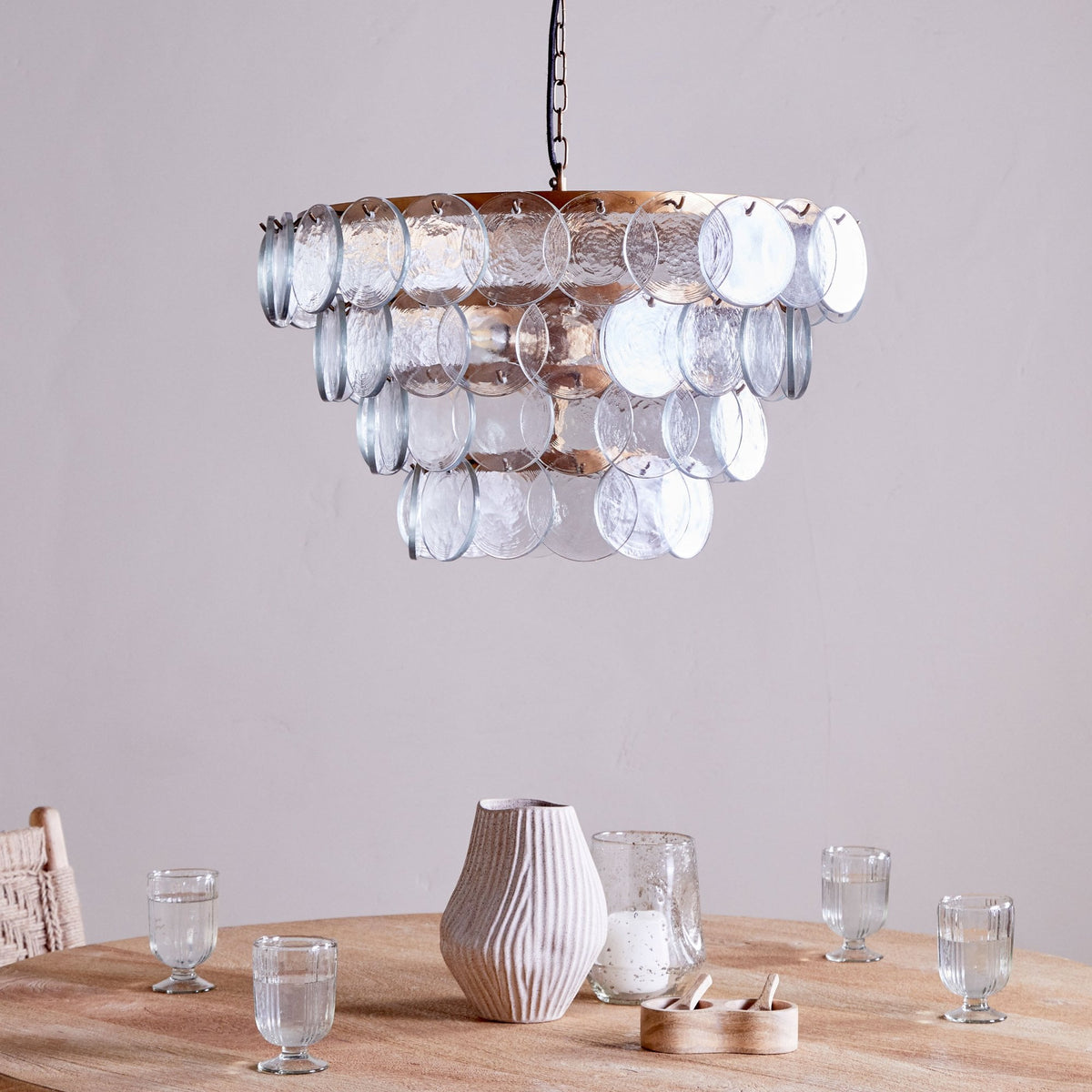 Kagitha Clear Glass & Antique Brass Large Chandelier