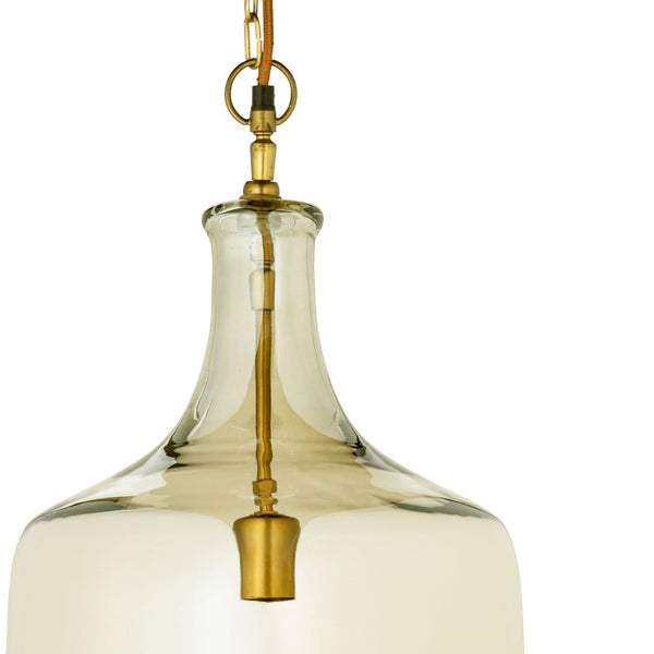 Kalsi Large Glass Pendant Light with a Lustred Finish & Antique Brass Detail