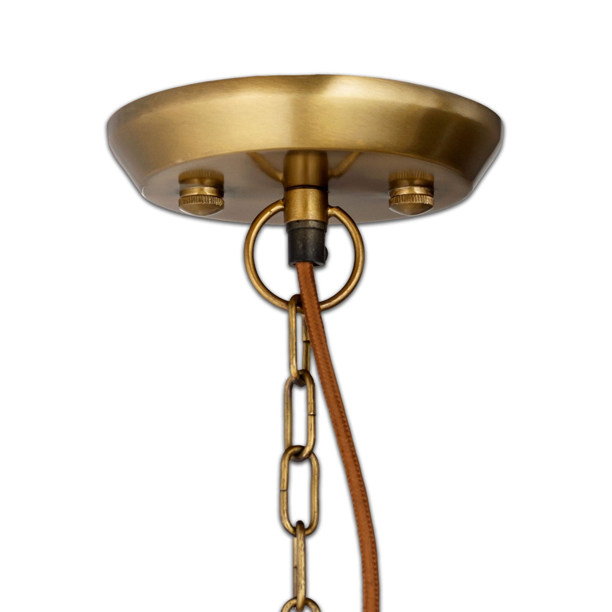 Kalsi Large Glass Pendant Light with a Lustred Finish & Antique Brass Detail