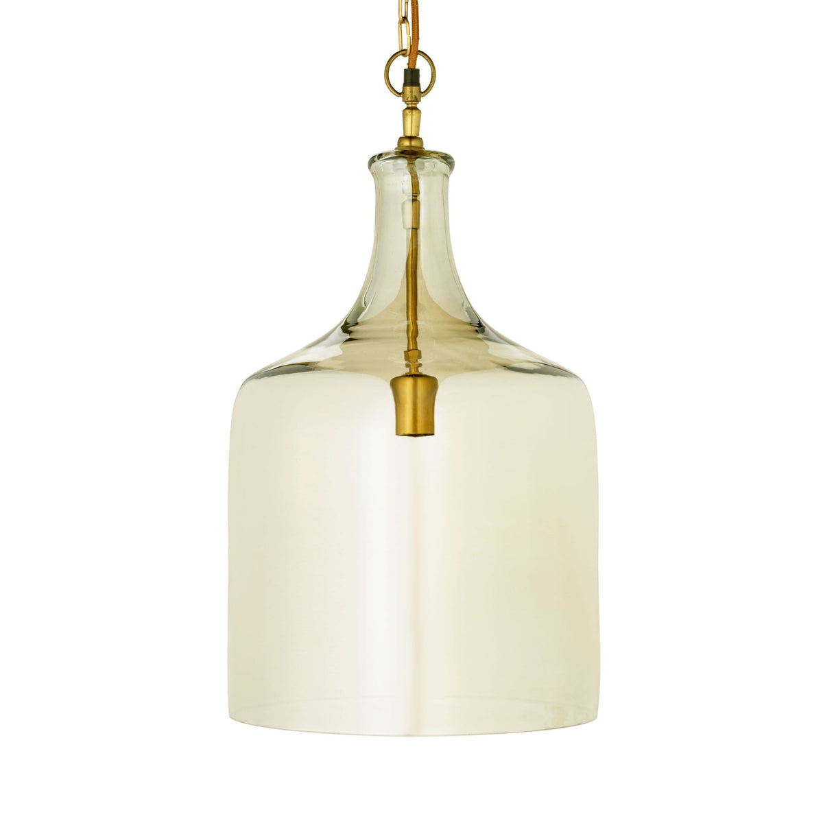 Kalsi Large Glass Pendant Light with a Lustred Finish & Antique Brass Detail