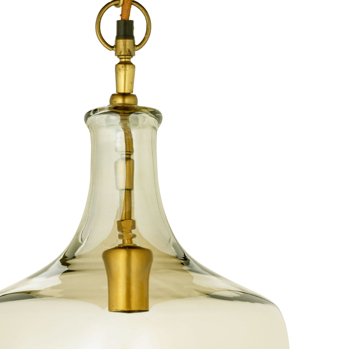 Kalsi Small Glass Pendant Light with a Lustred Finish & Antique Brass Detail