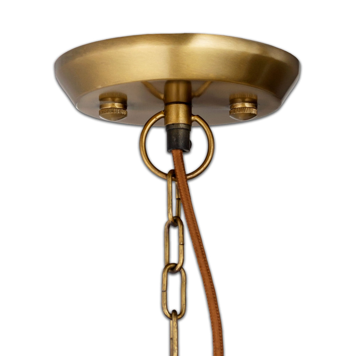 Kalsi Small Glass Pendant Light with a Lustred Finish & Antique Brass Detail