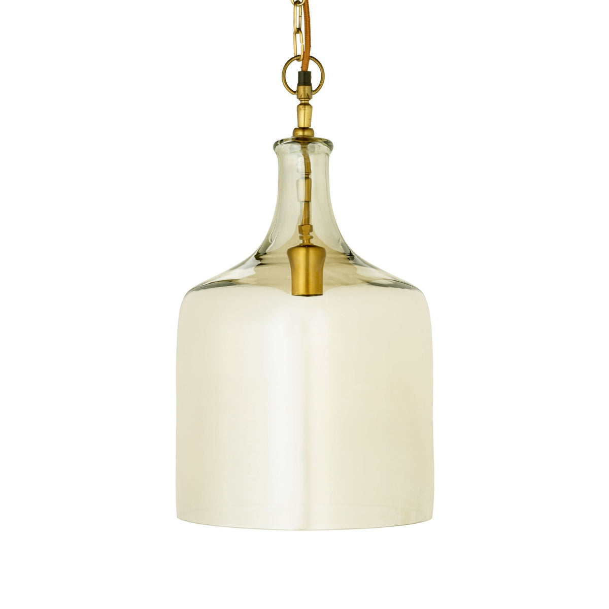 Kalsi Small Glass Pendant Light with a Lustred Finish & Antique Brass Detail