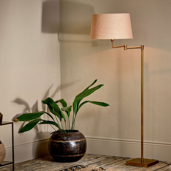 Kara Iron Swing Arm Floor Lamp Base in Brass