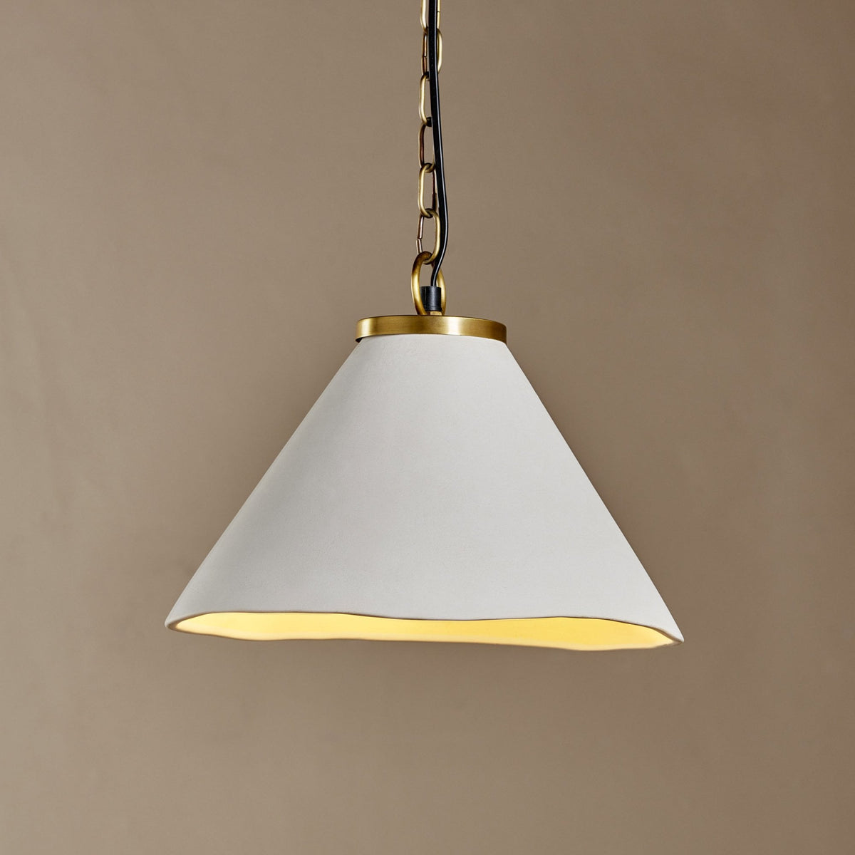 Kiara Organic Shape Ceramic Pendant With Antique Brass Detail