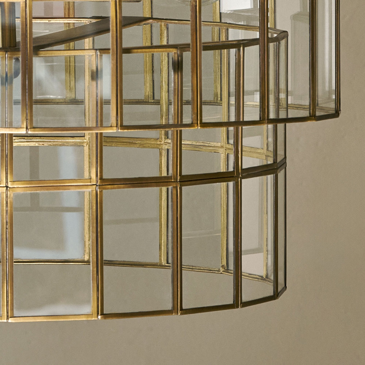 Kirindi Clear Glass Panelled Chandelier in Antique Brass