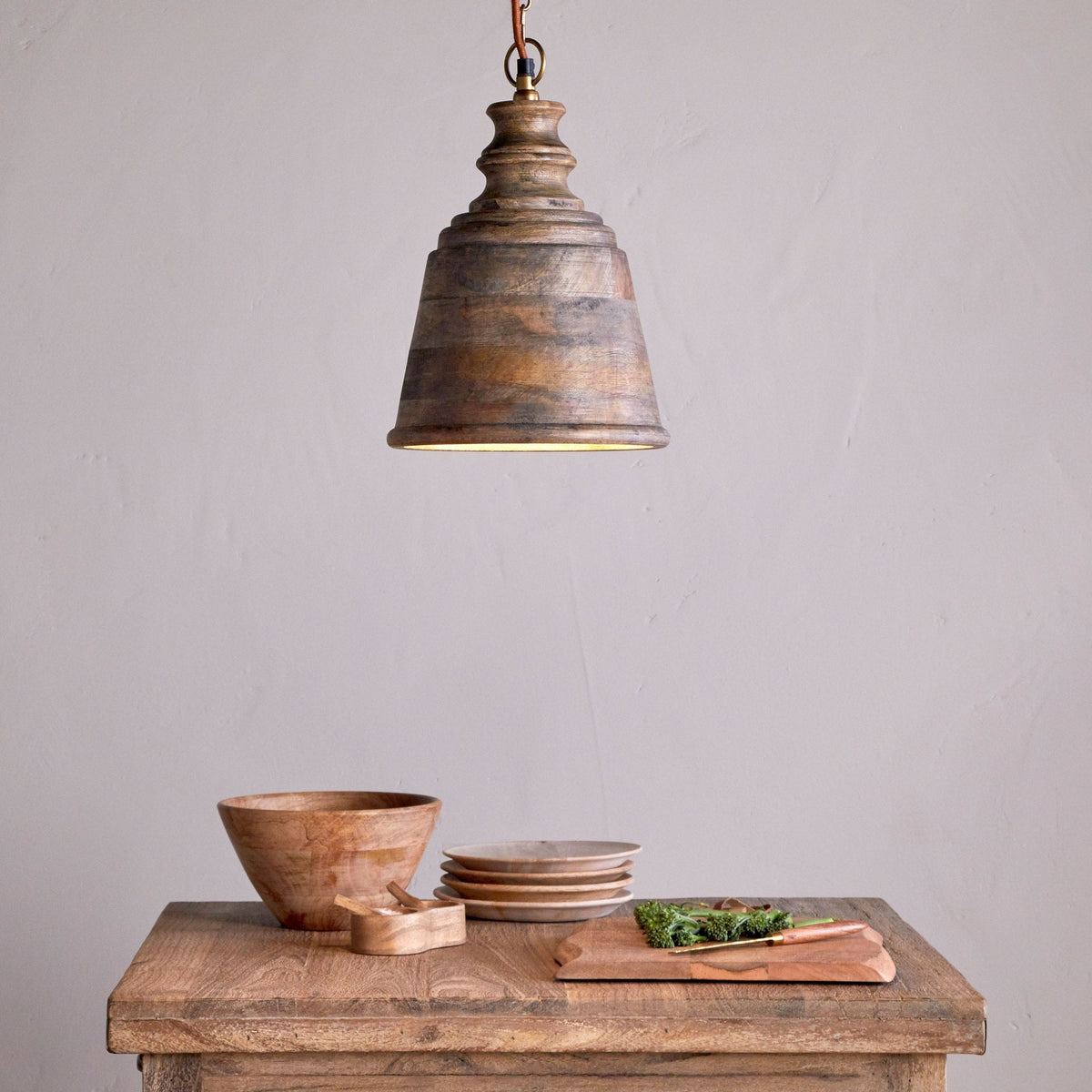 Koma Mango Wood Pendant in Ash Stain Finish