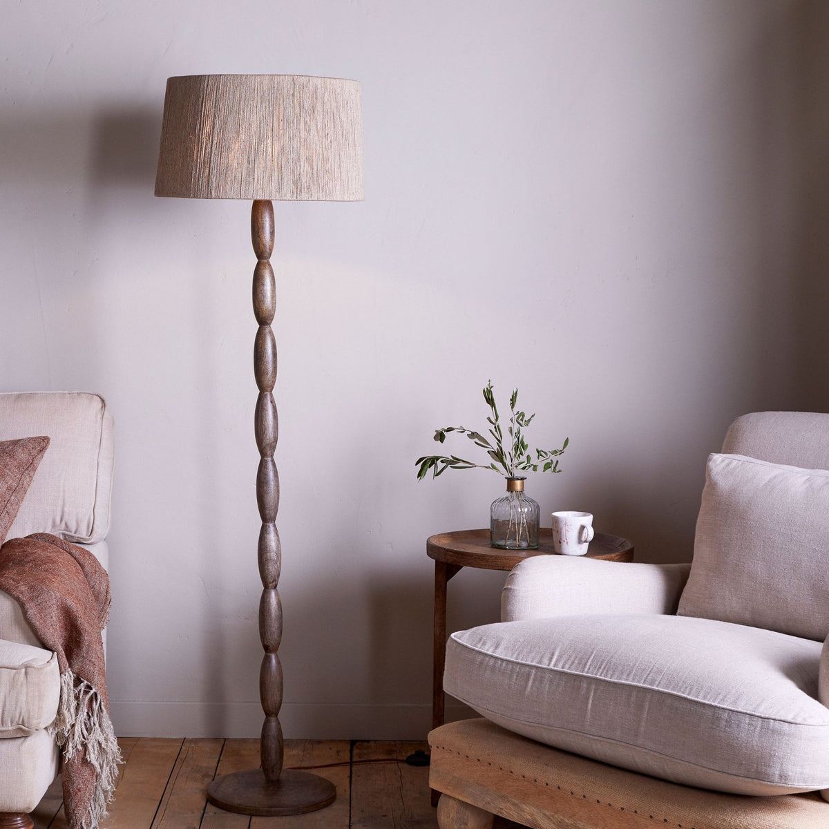 Konali Mango Wood Floor Lamp Base in Ash Stain Finish