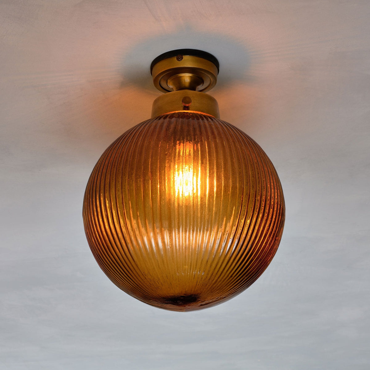 Konnie Amber Glass Bathroom Ceiling Light In Antique Brass