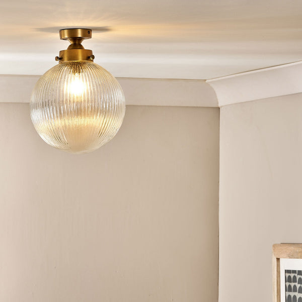 Konnie Clear Glass Bathroom Ceiling Light In Antique Brass