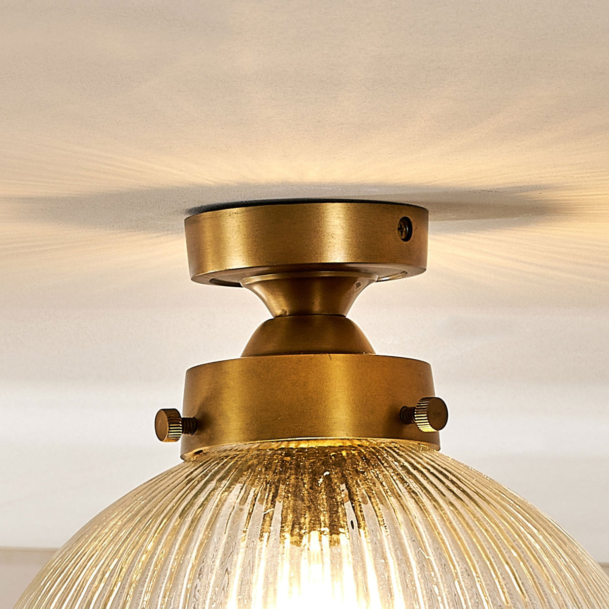 Konnie Clear Glass Bathroom Ceiling Light In Antique Brass