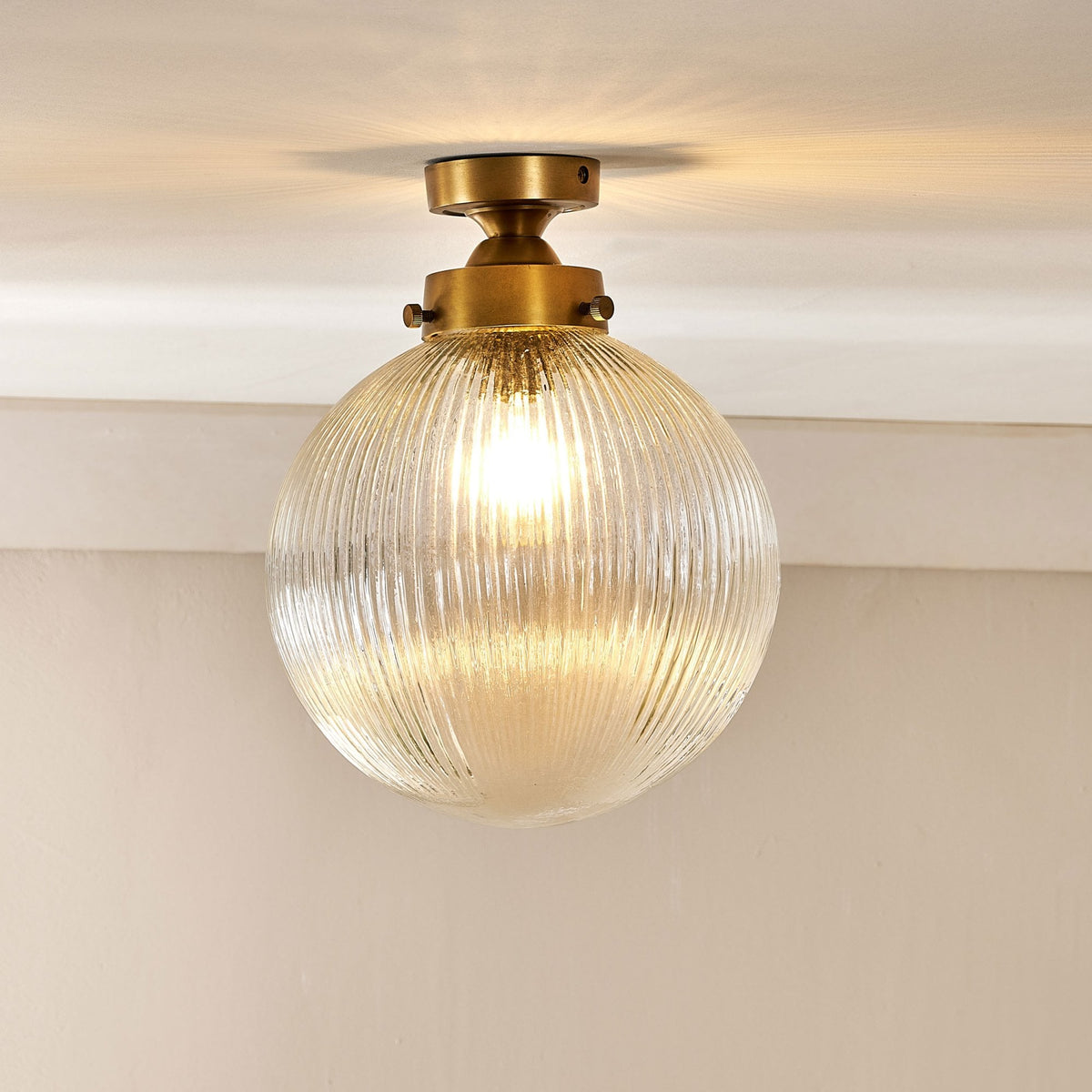 Konnie Clear Glass Bathroom Ceiling Light In Antique Brass
