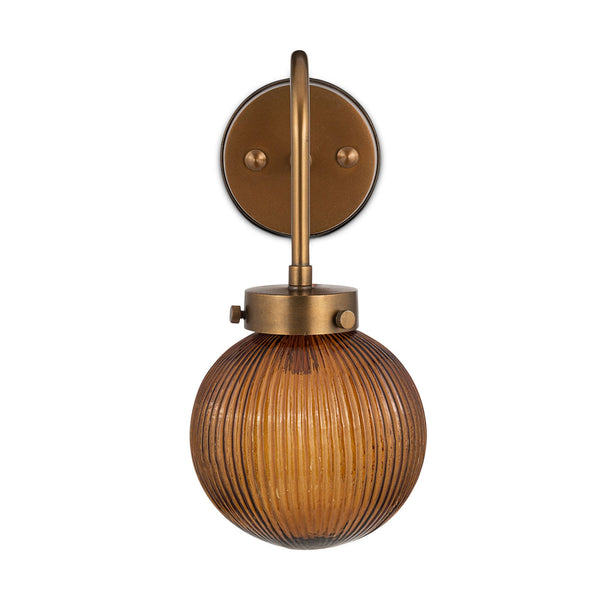 Konnie Amber Glass Bathroom Wall Light In Antique Brass